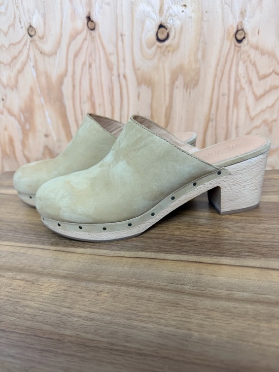 Madewell Shoes - Madewell Nubuck Leather Clog Mules Tan Wooden Heel Size 8.5